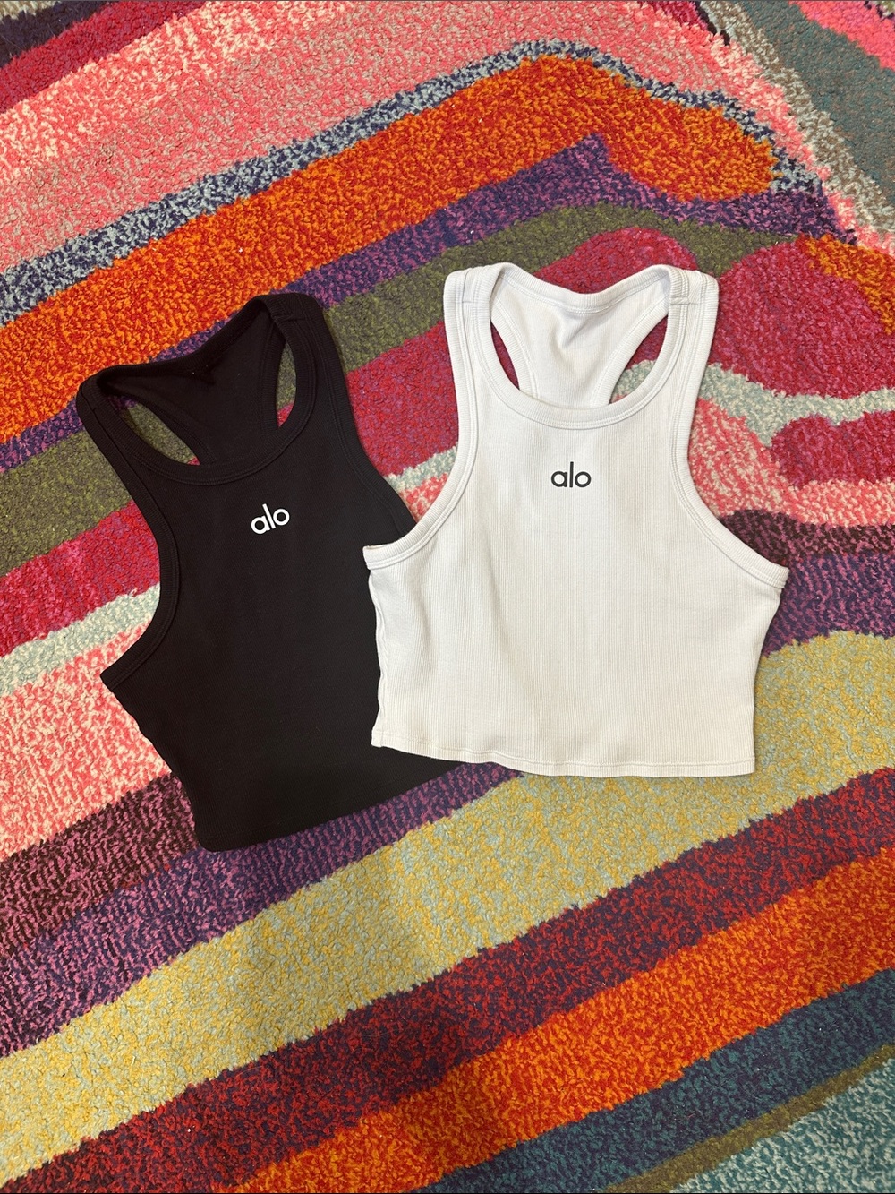 ALO Yoga Ribbed Racerback Crop Tanks - Black & White
